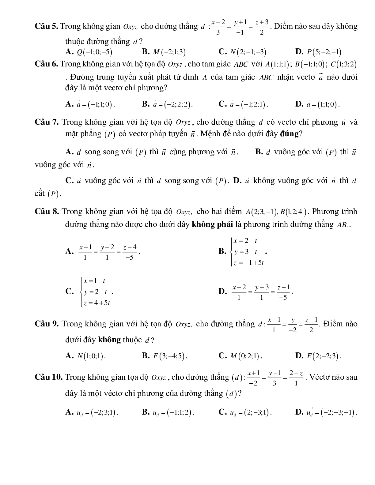 Tìm vectơ chỉ phương của phương trình đường thẳng Toán 12 (trang 2)