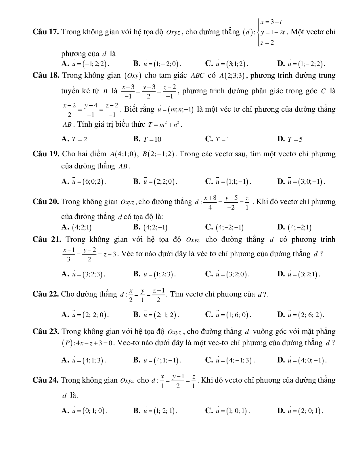 Tìm vectơ chỉ phương của phương trình đường thẳng Toán 12 (trang 4)