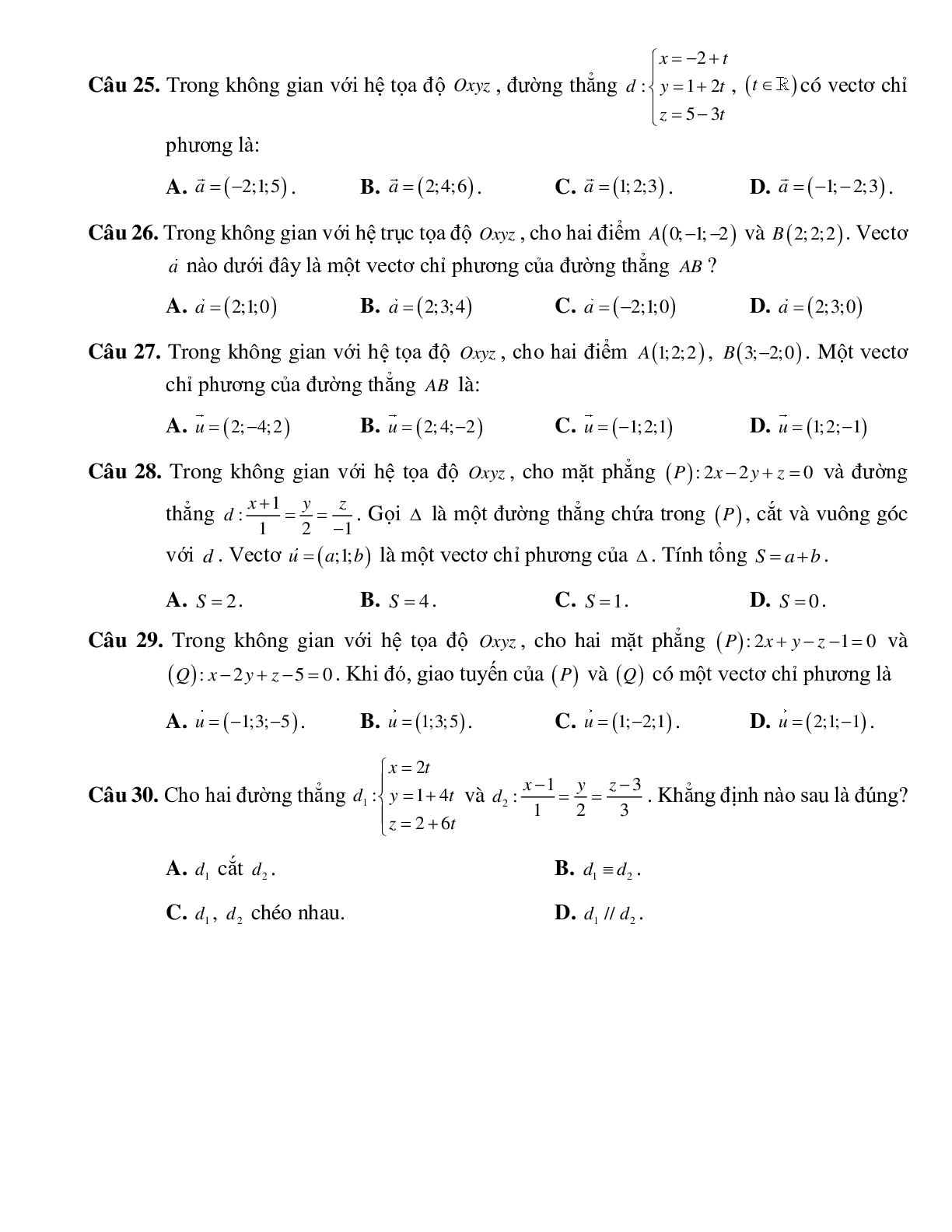 Tìm vectơ chỉ phương của phương trình đường thẳng Toán 12 (trang 5)