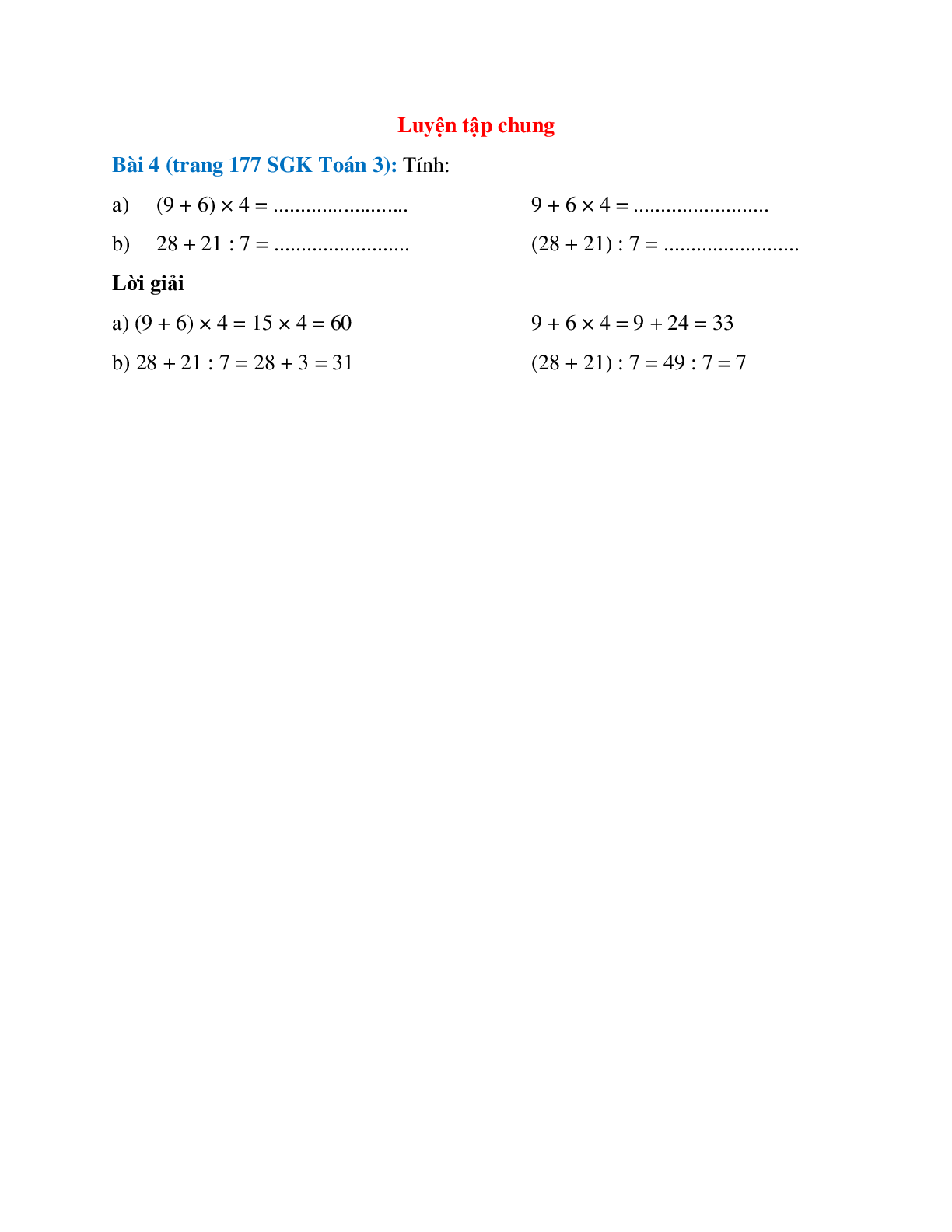 Tính: (9 + 6) × 4 = ?  9 + 6 × 4 (trang 1)