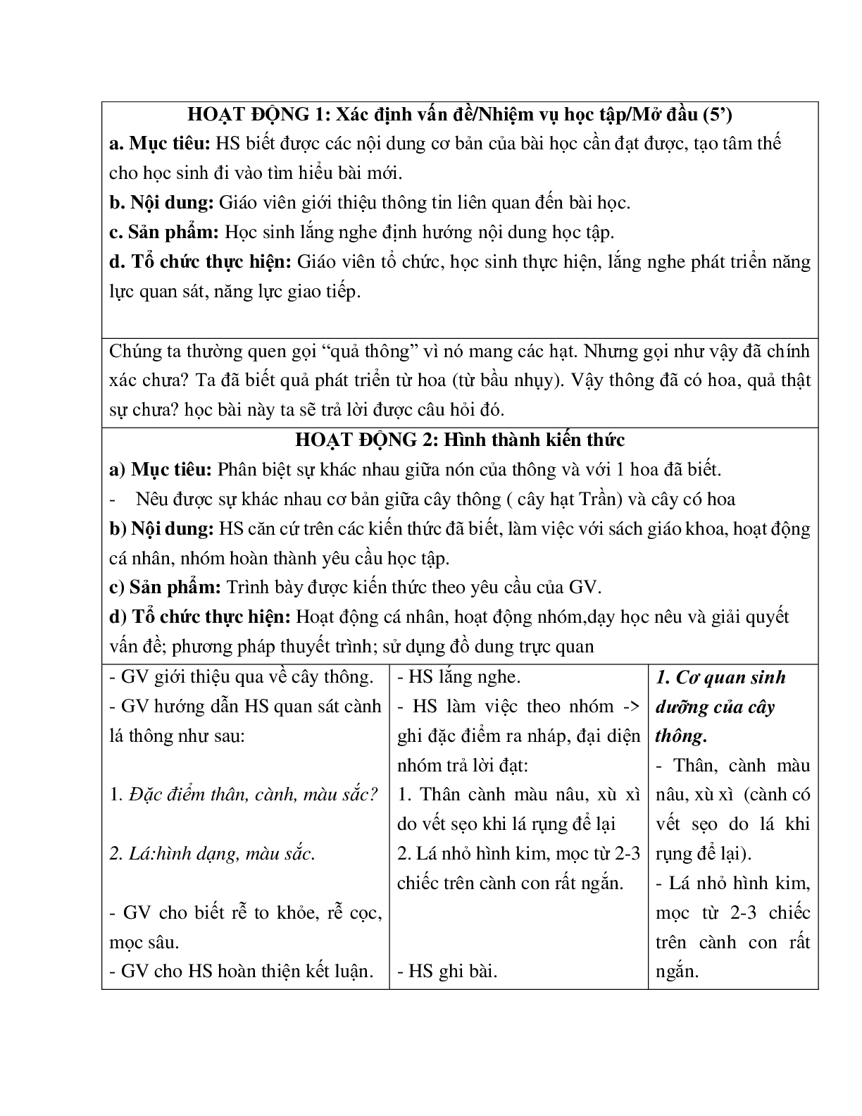 Giáo án Sinh học 6 Bài 40: Hạt trần - Cây thông mới nhất - CV5555 (trang 2)