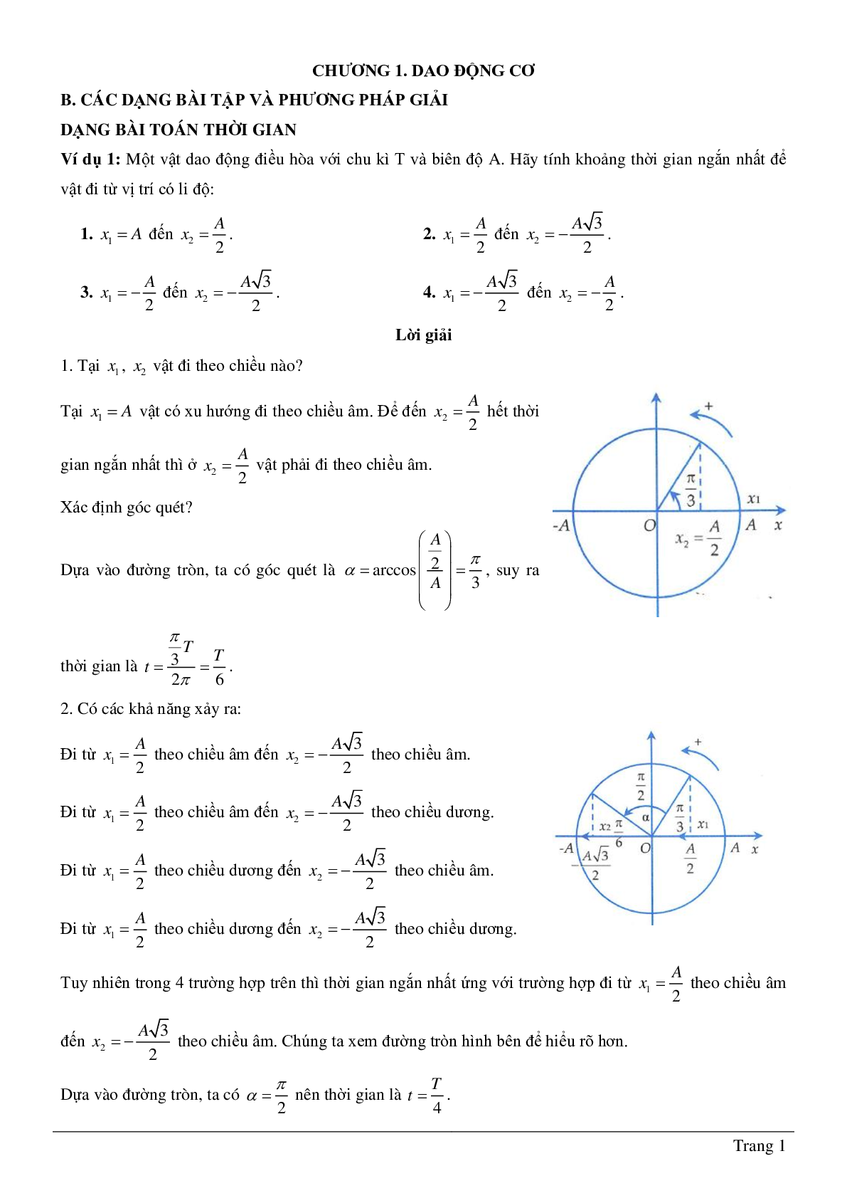 Các dạng bài toán chương Dao động cơ môn Vật lý lớp 12 (trang 1)