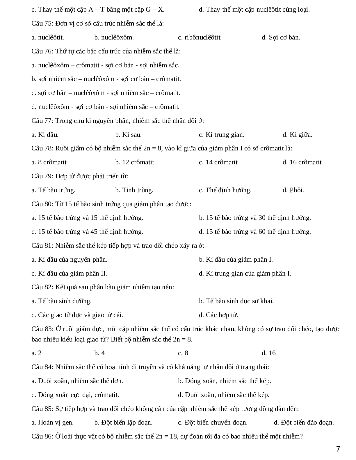 Đề cương ôn thi THPT QG phần 1 chương 1 - Sinh Học lớp 12 (trang 7)