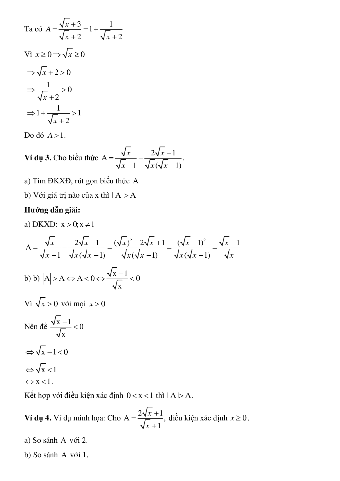 Phương pháp giải So sánh biểu thức chứa căn với một số hoặc với một biểu thức khác (trang 3)