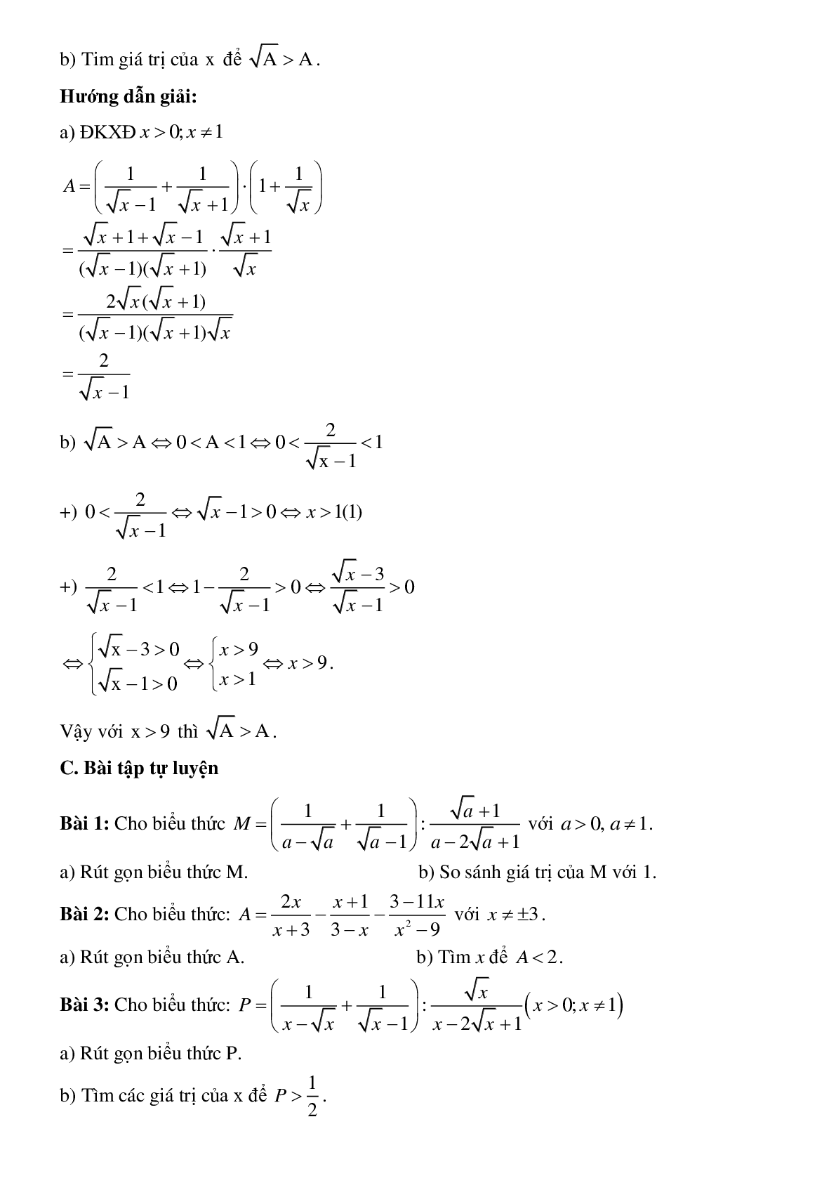 Phương pháp giải So sánh biểu thức chứa căn với một số hoặc với một biểu thức khác (trang 6)