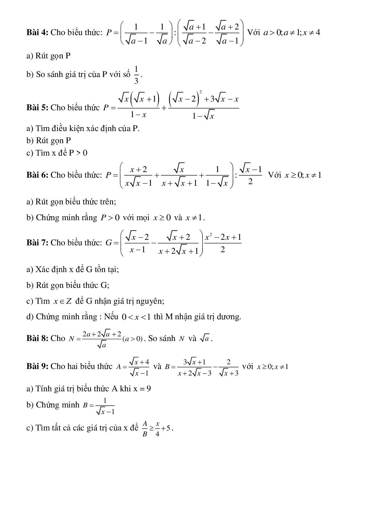 Phương pháp giải So sánh biểu thức chứa căn với một số hoặc với một biểu thức khác (trang 7)