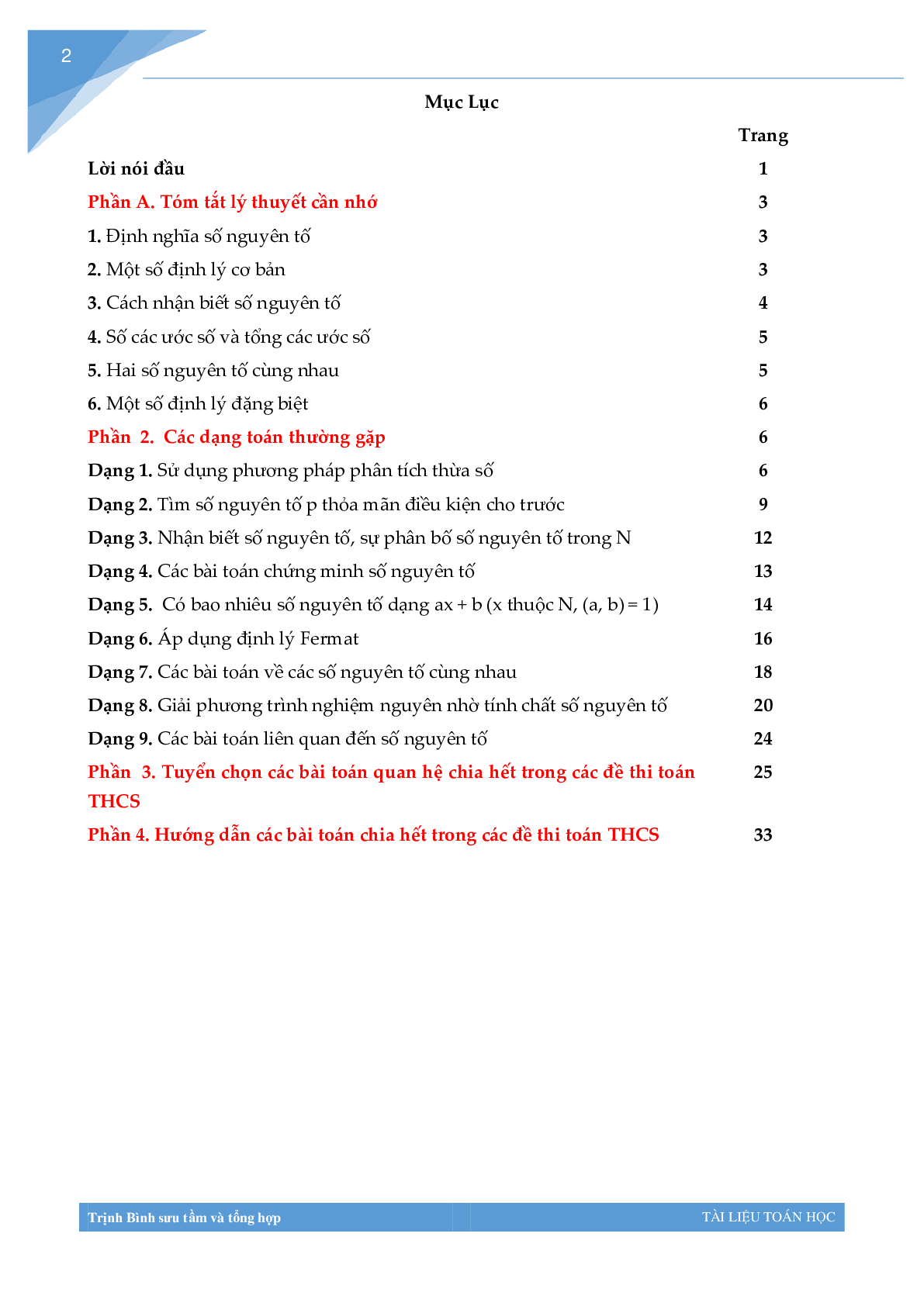 Chuyên đề số nguyên tố bồi dưỡng học sinh giỏi toán THCS (trang 1)
