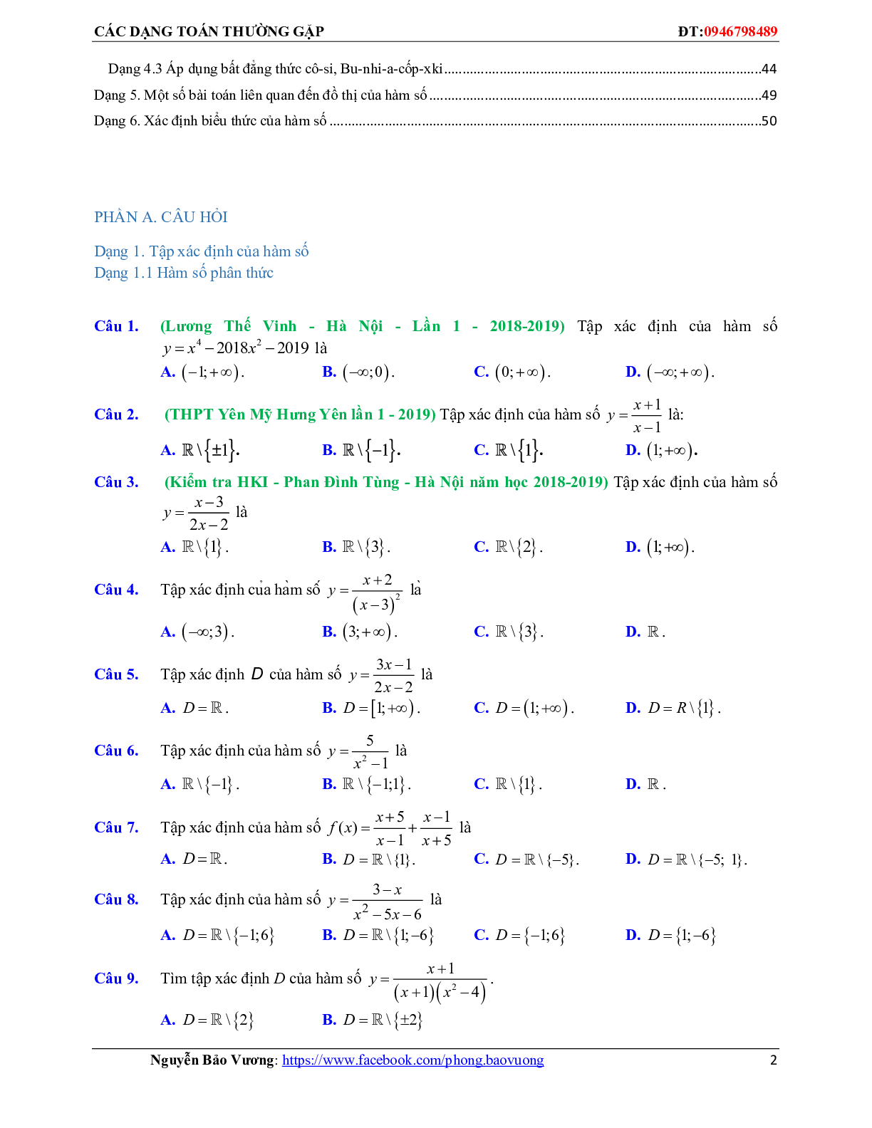 Hàm số bậc nhất, hàm số bậc hai và các bài toán liên quan (trang 2)