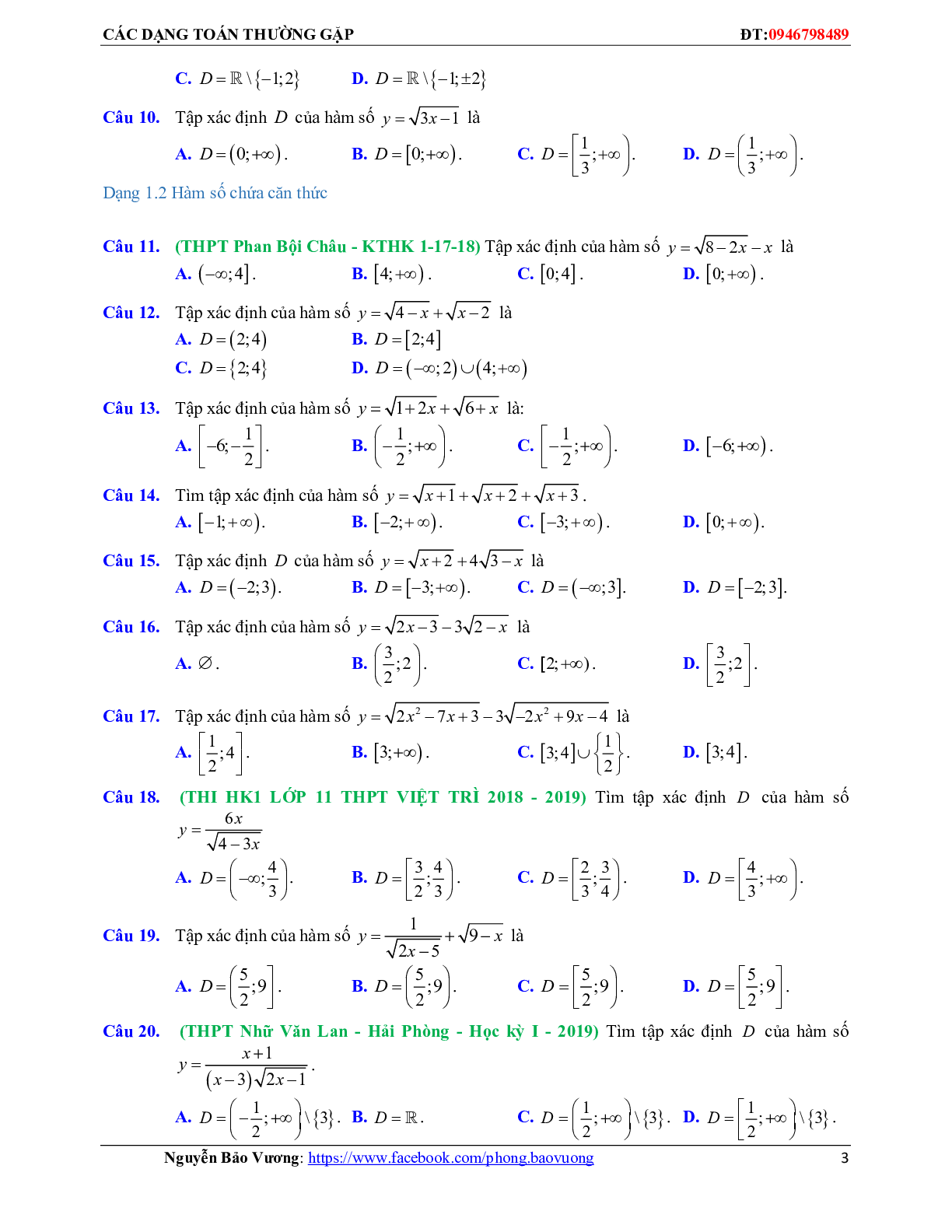 Hàm số bậc nhất, hàm số bậc hai và các bài toán liên quan (trang 3)