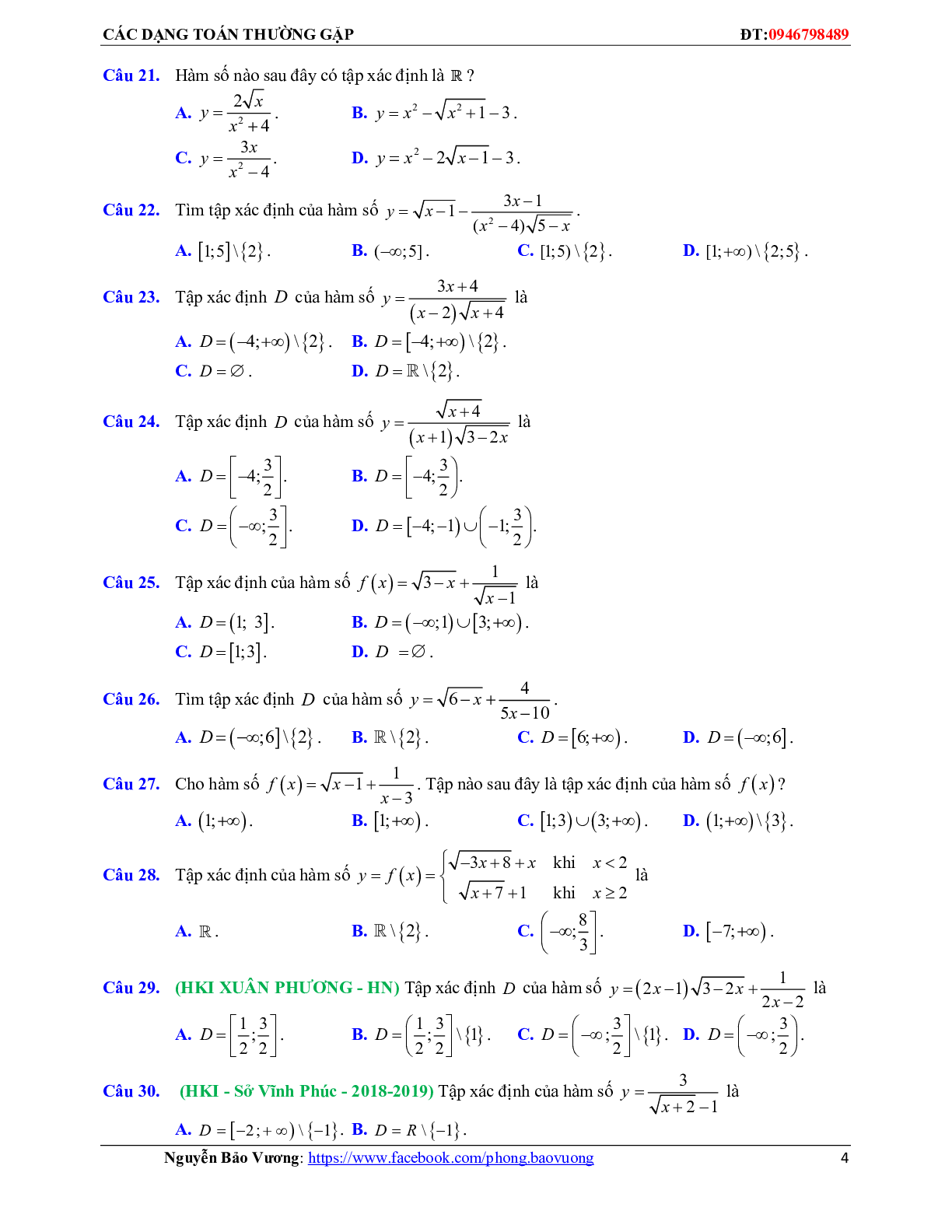 Hàm số bậc nhất, hàm số bậc hai và các bài toán liên quan (trang 4)