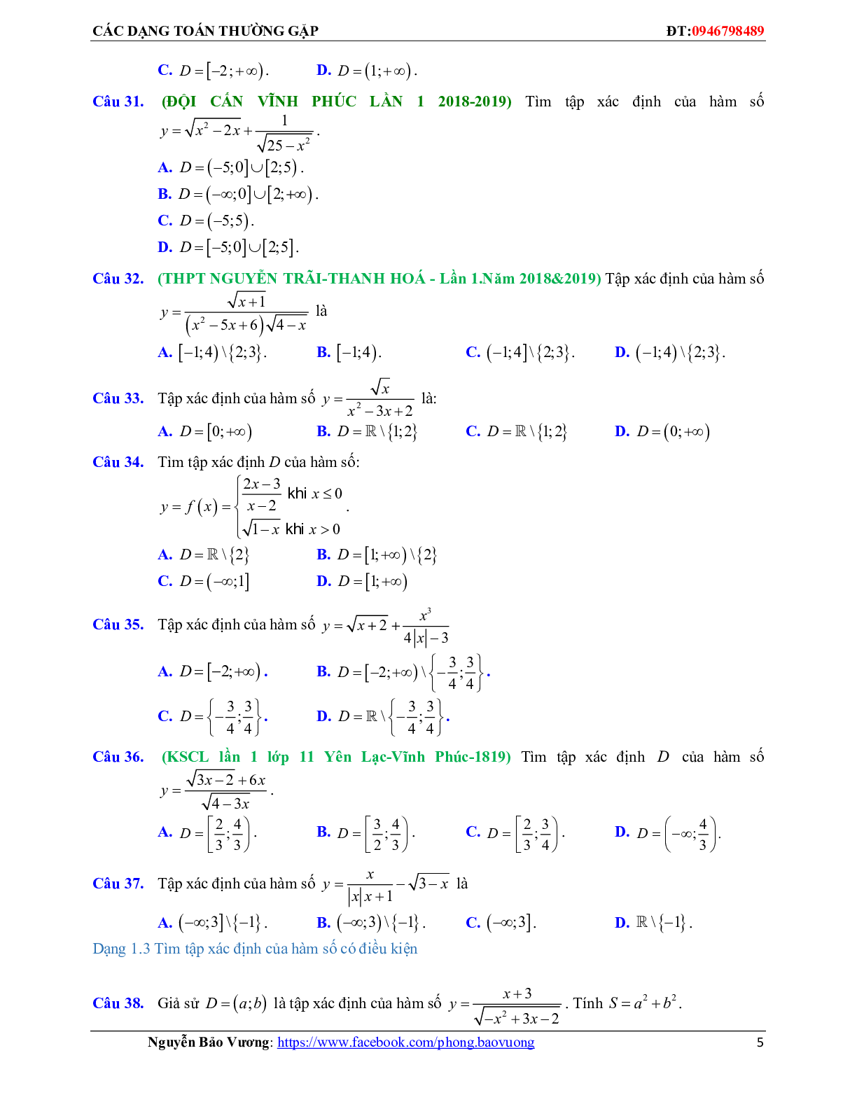 Hàm số bậc nhất, hàm số bậc hai và các bài toán liên quan (trang 5)