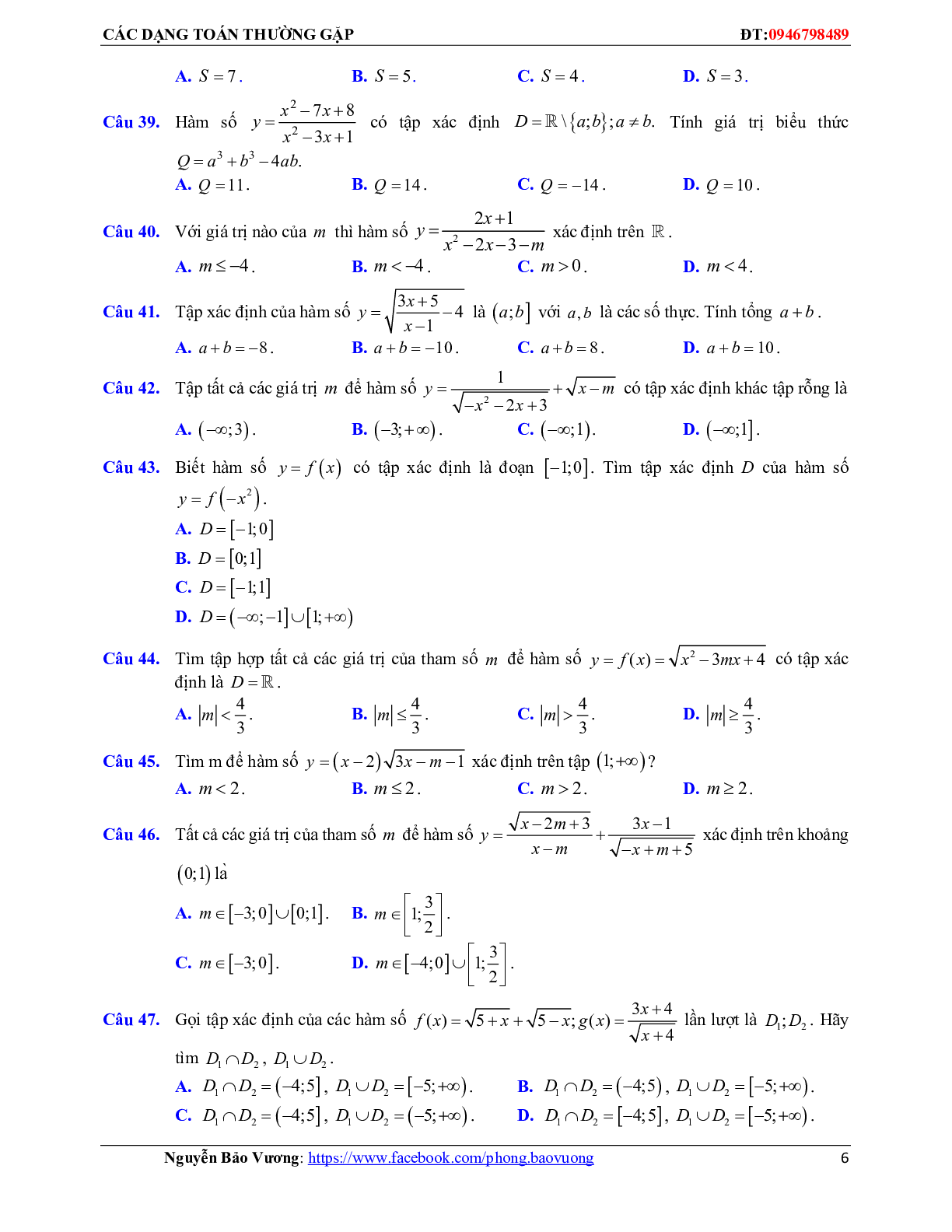 Hàm số bậc nhất, hàm số bậc hai và các bài toán liên quan (trang 6)