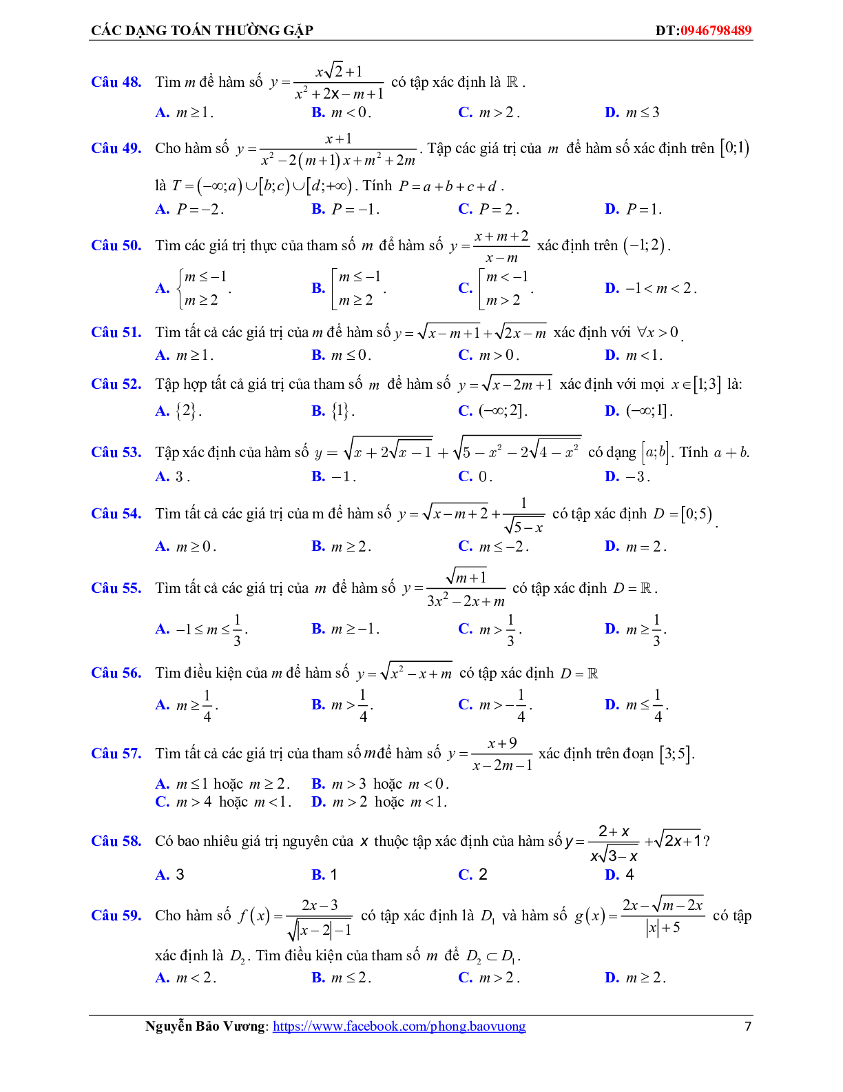 Hàm số bậc nhất, hàm số bậc hai và các bài toán liên quan (trang 7)