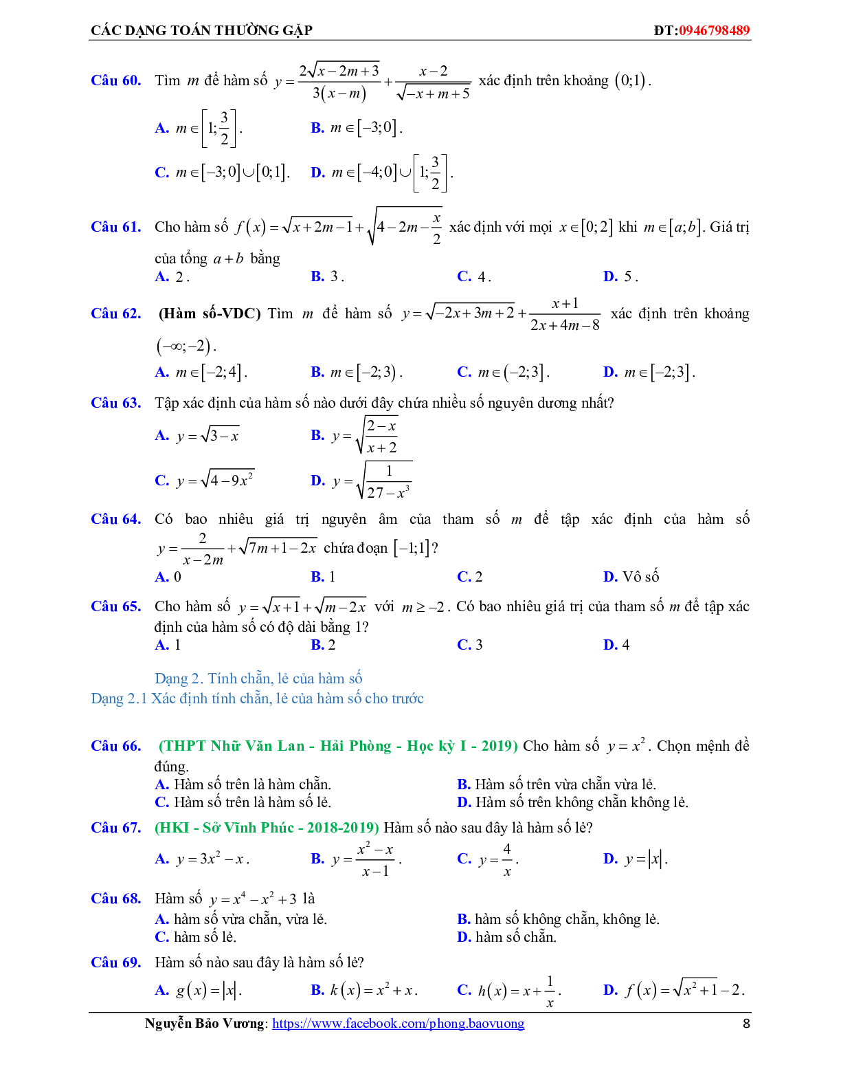Hàm số bậc nhất, hàm số bậc hai và các bài toán liên quan (trang 8)