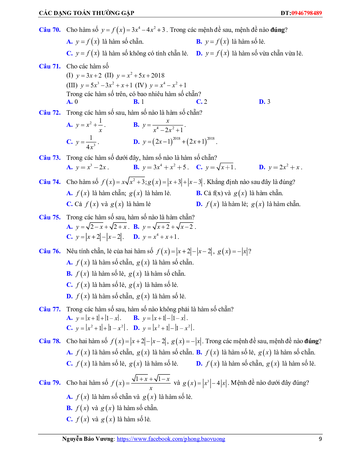 Hàm số bậc nhất, hàm số bậc hai và các bài toán liên quan (trang 9)