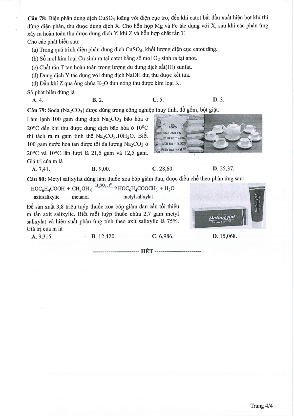 Đề thi tham khảo Hóa học 2024 có đáp án (trang 4)