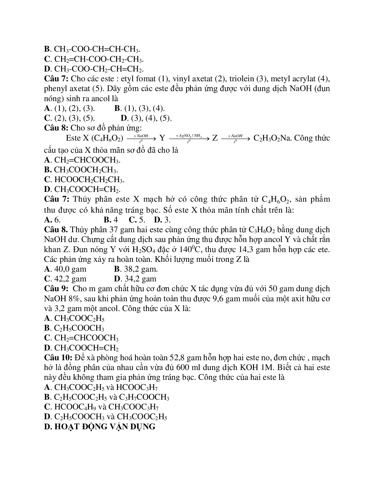 Giáo án Hóa học 12 bài 1: Este mới nhất (trang 7)