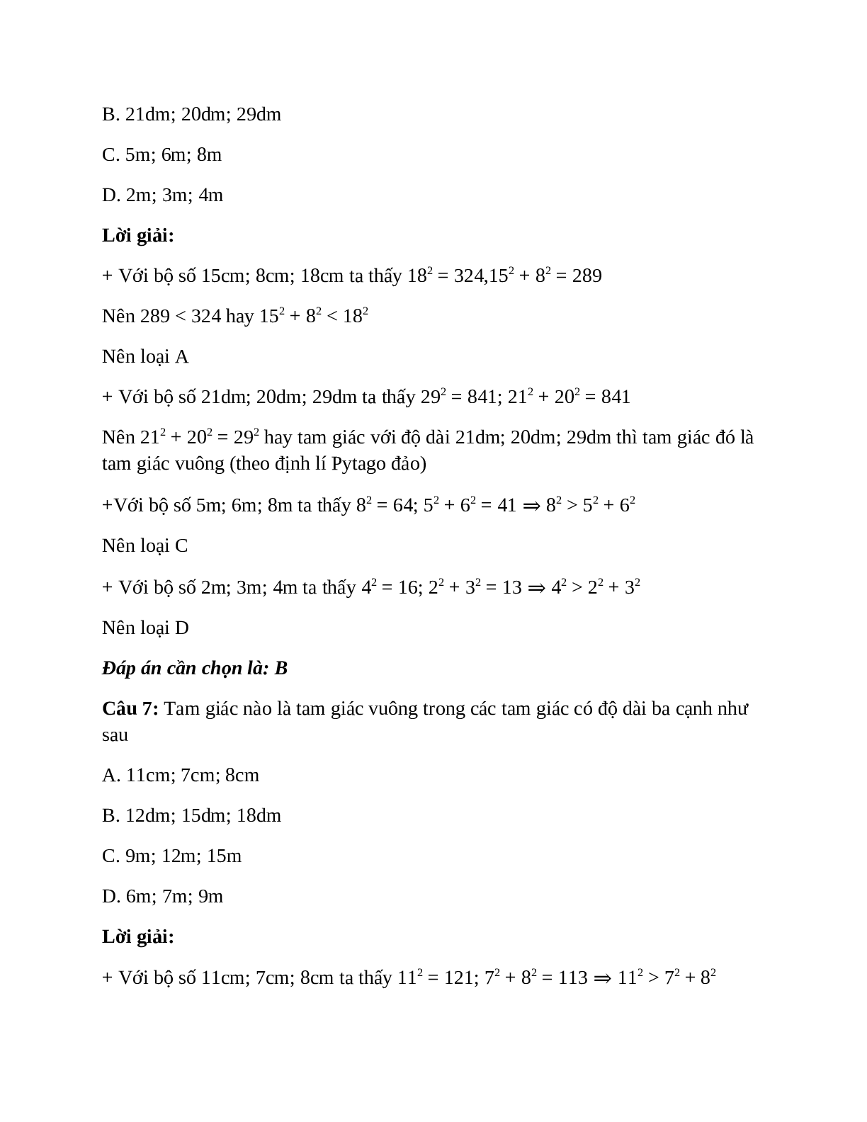 Trắc nghiệm Định lí Pi-ta-go có đáp án – Toán lớp 7 (trang 6)