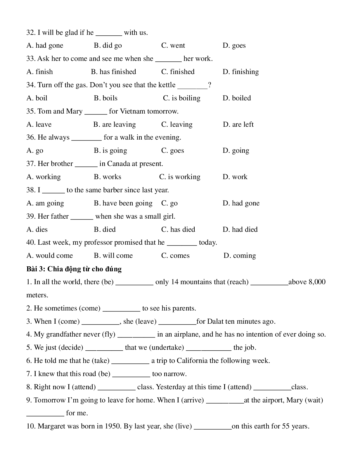 Bài tập Tiếng Anh lớp 7 có đáp án (trang 4)