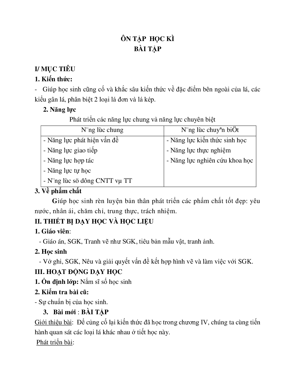 Giao Án Sinh Hoc 6 Ôn tập HKI mới nhất - CV5555 (trang 1)