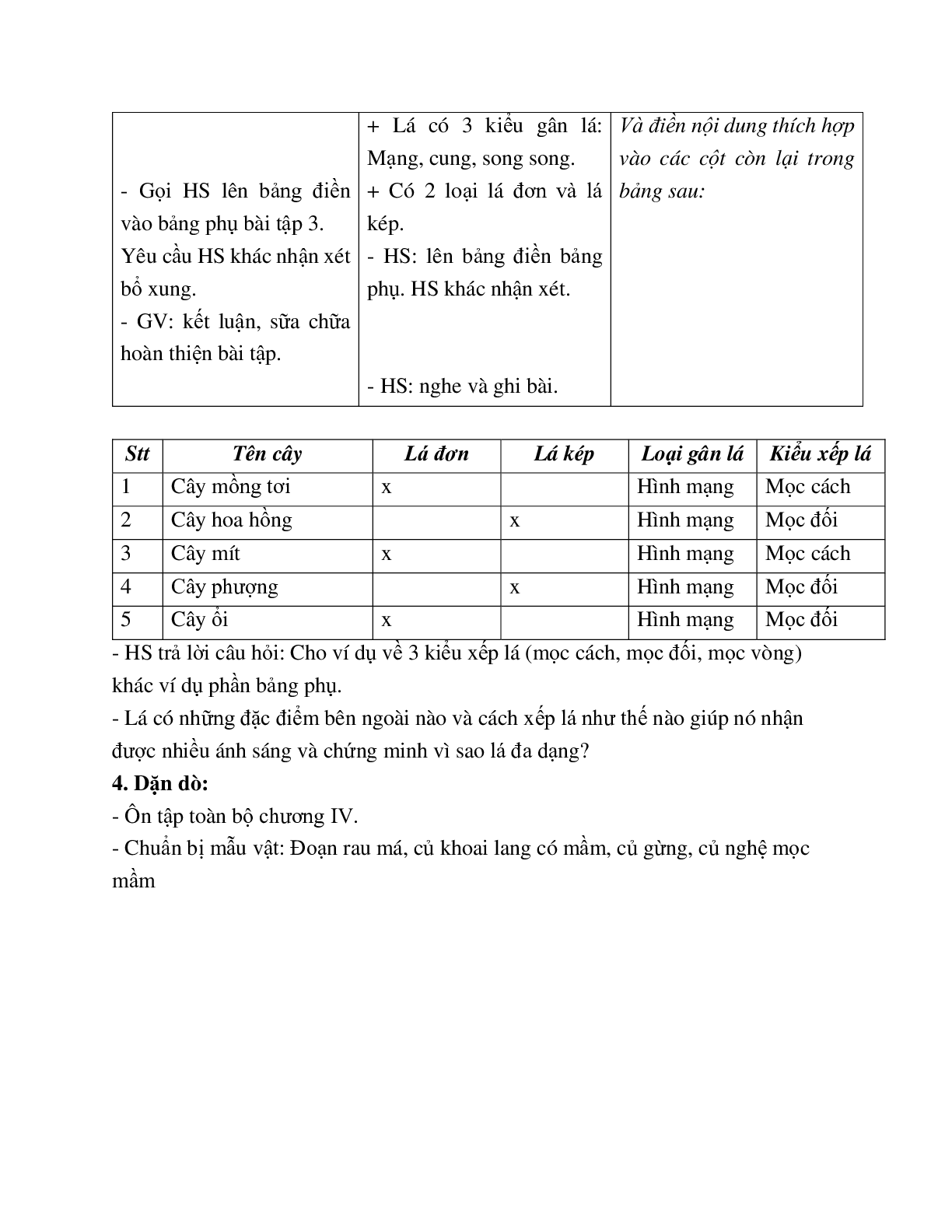 Giao Án Sinh Hoc 6 Ôn tập HKI mới nhất - CV5555 (trang 3)
