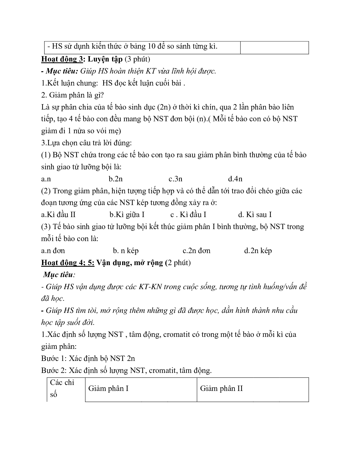Giáo án Sinh học 9 Bài 10: Giảm phân mới nhất - CV5512 (trang 4)