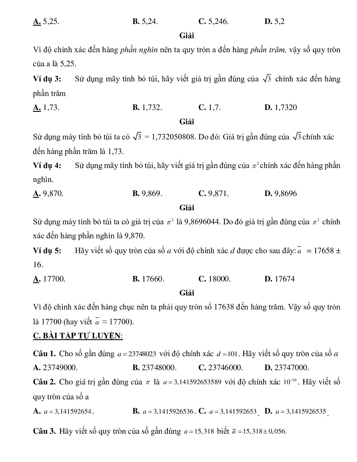 Bài tập tự luyện quy tròn số gần đúng Toán 10 (trang 2)