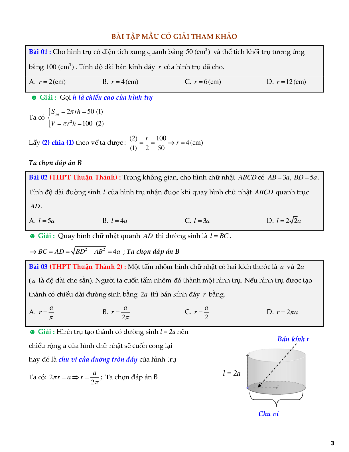 Tuyển chọn bài tập trắc nghiệm hình trụ - khối trụ (trang 3)