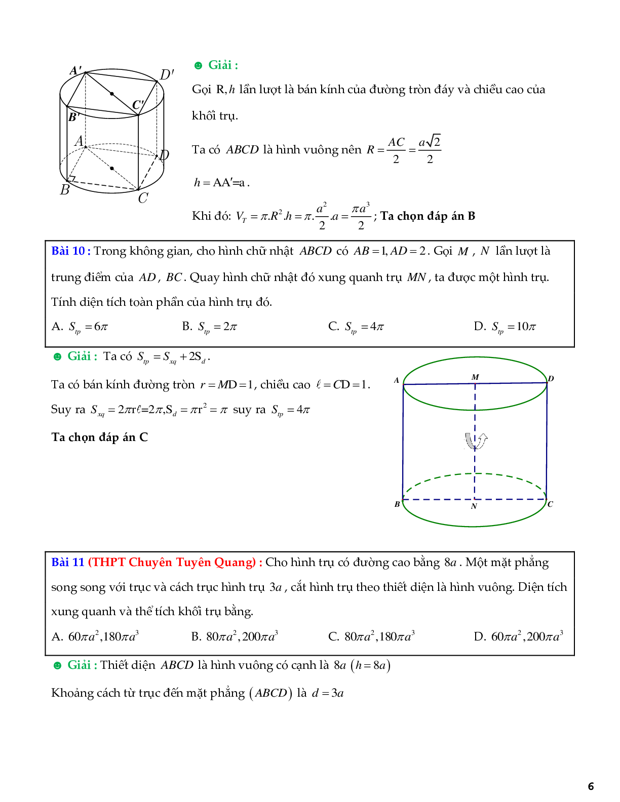 Tuyển chọn bài tập trắc nghiệm hình trụ - khối trụ (trang 6)