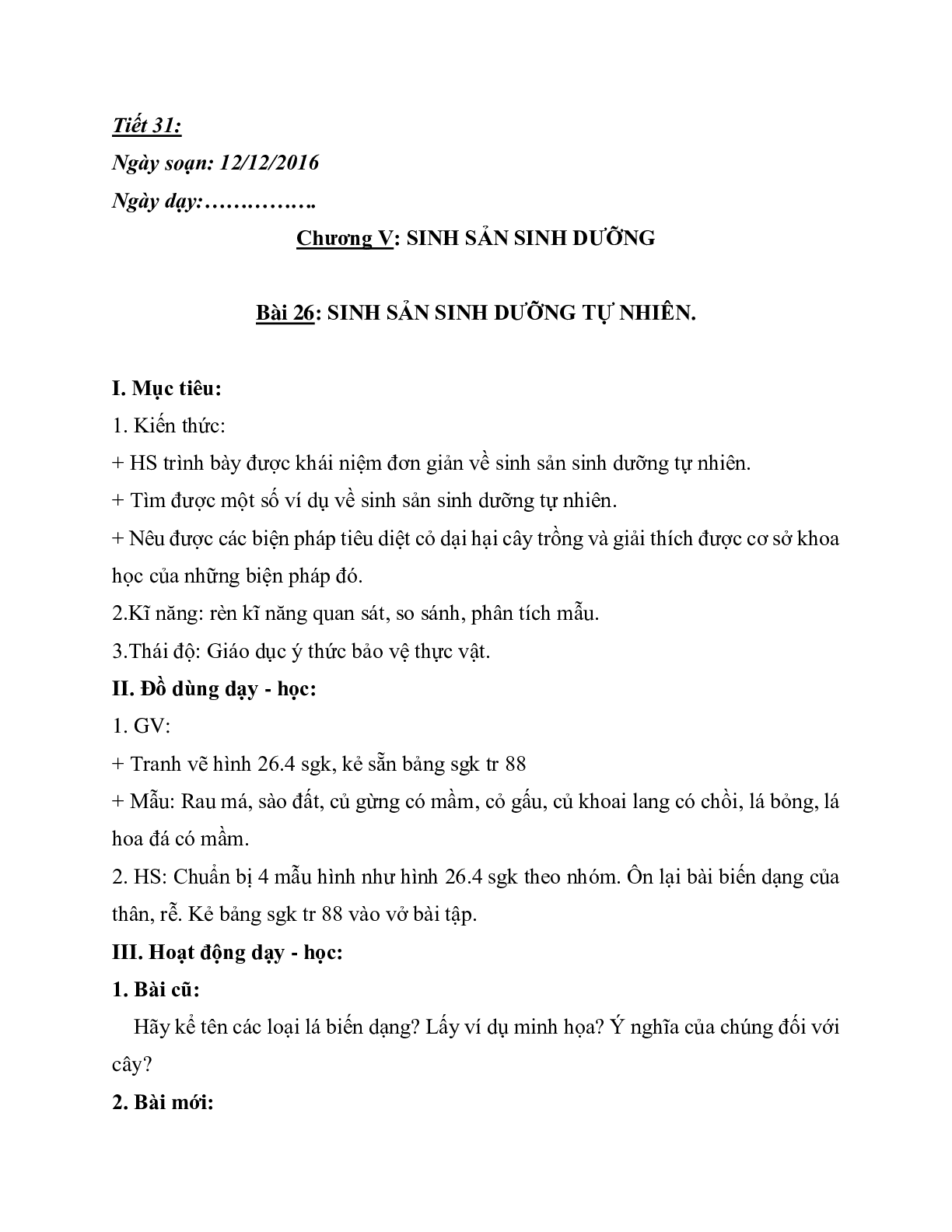 Giáo án Sinh học 6 Bài 26: Sinh sản sinh dưỡng tự nhiên mới nhất - CV5512 (trang 1)