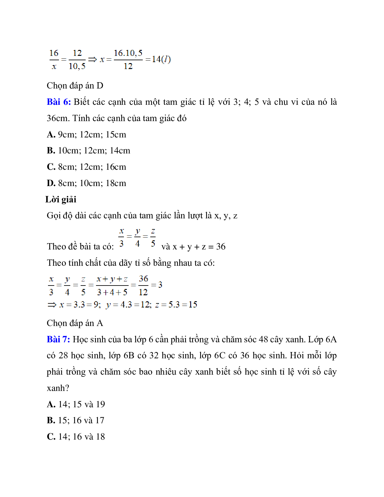 Trắc nghiệm Một số bài toán về đại lượng tỉ lệ thuận có đáp án 2023 – Toán lớp 7 (trang 4)