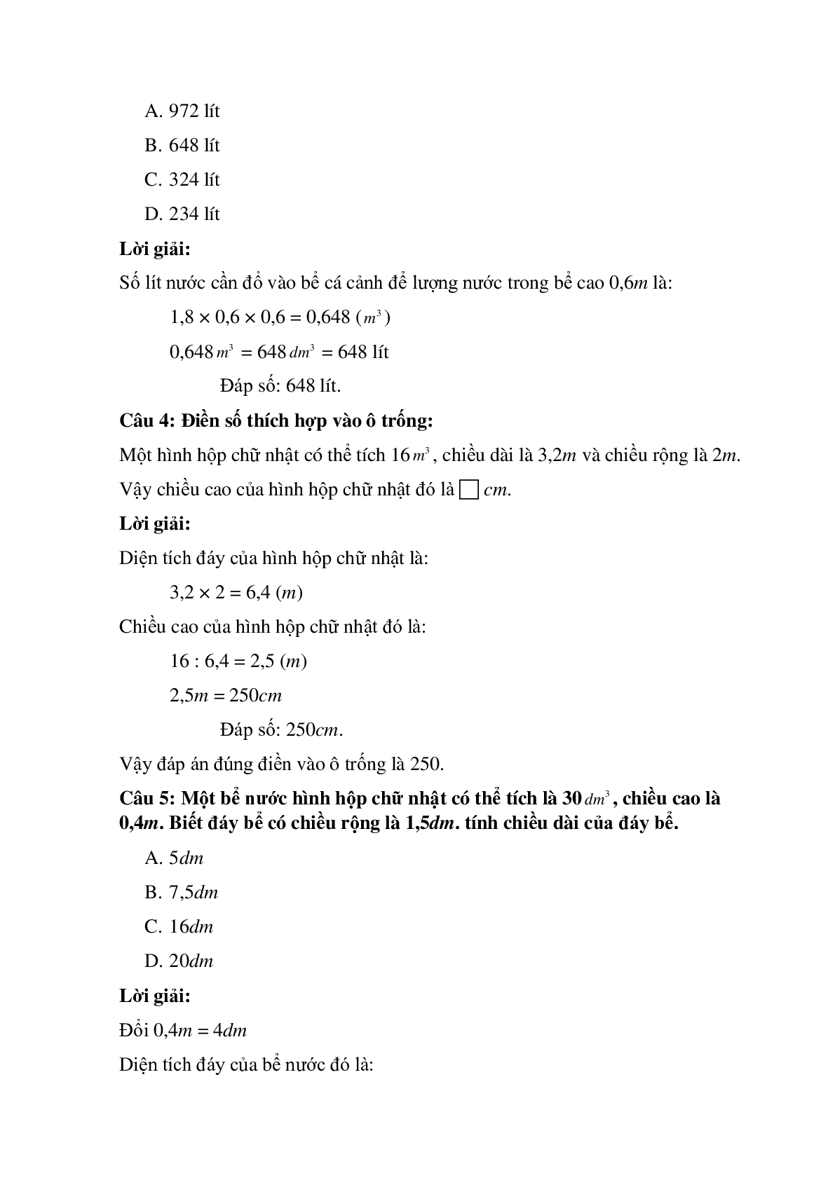 14 câu Trắc nghiệm Thể tích hình hộp chữ nhật có đáp án 2023 – Toán lớp 5 (trang 2)