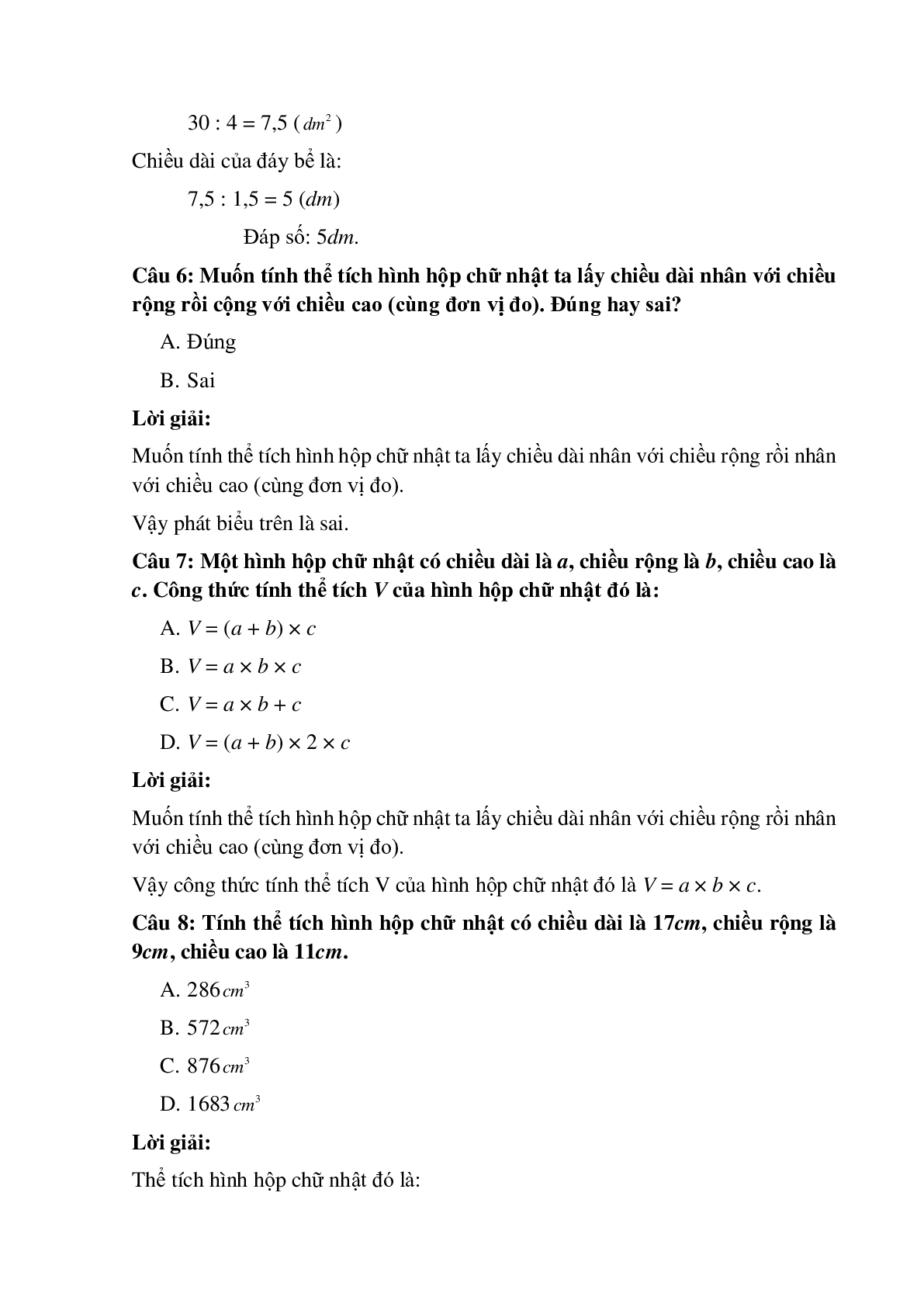 14 câu Trắc nghiệm Thể tích hình hộp chữ nhật có đáp án 2023 – Toán lớp 5 (trang 3)
