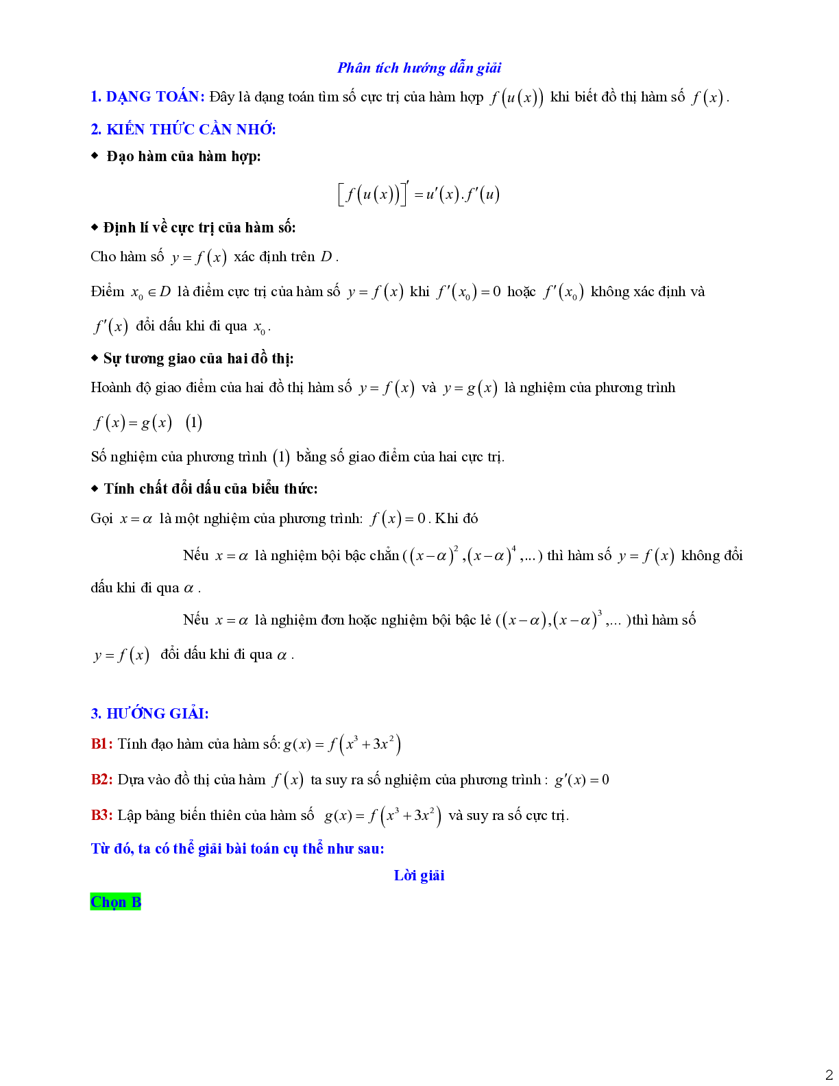 Tìm cực trị của hàm số hợp khi biết đồ thị hàm số (trang 2)