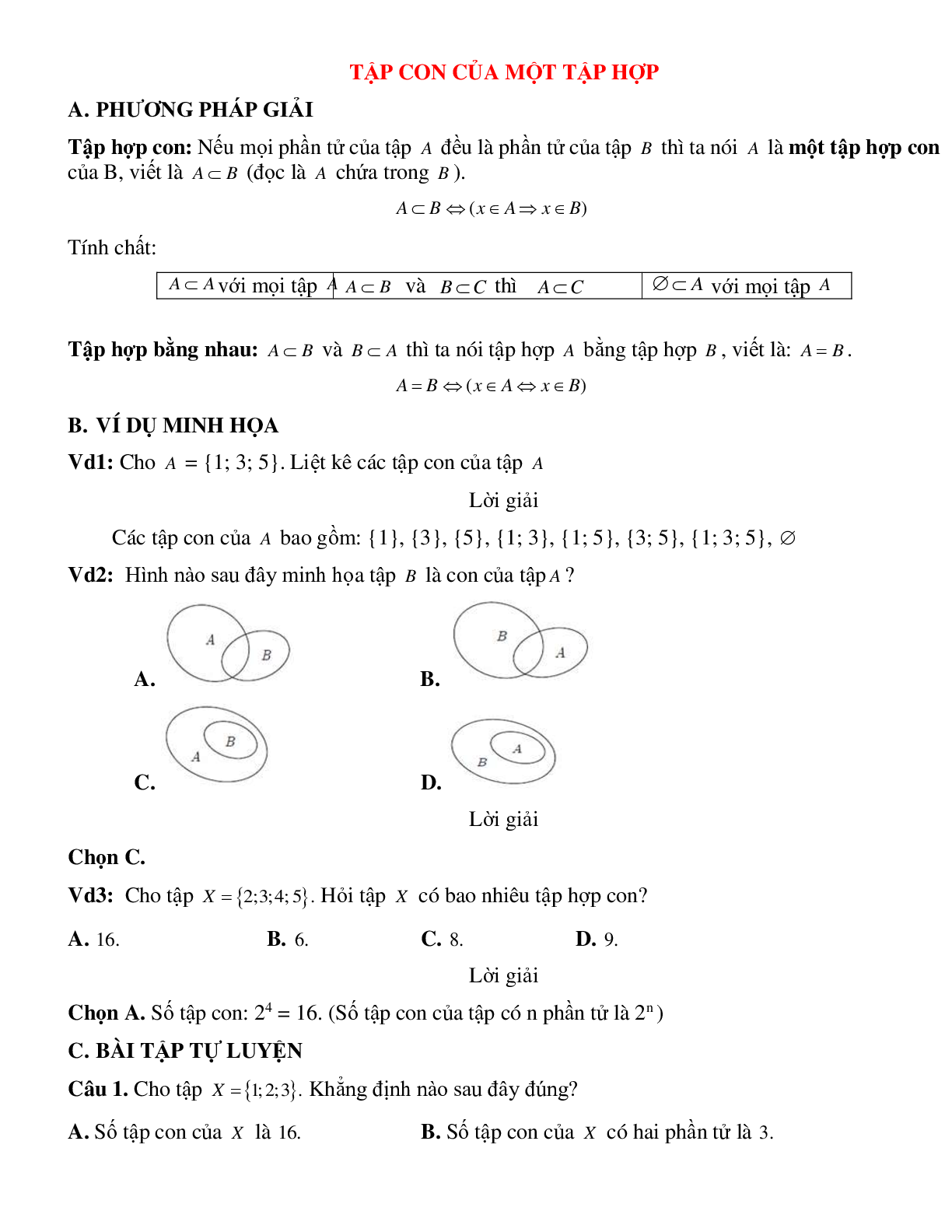 Bài tập tự luyện tập con của một tập hợp Toán 10 (trang 1)