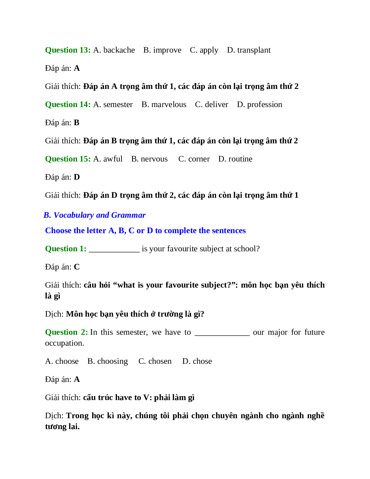 Trắc nghiệm Tiếng Anh 10 Unit 2 có đáp án: School talks (trang 3)
