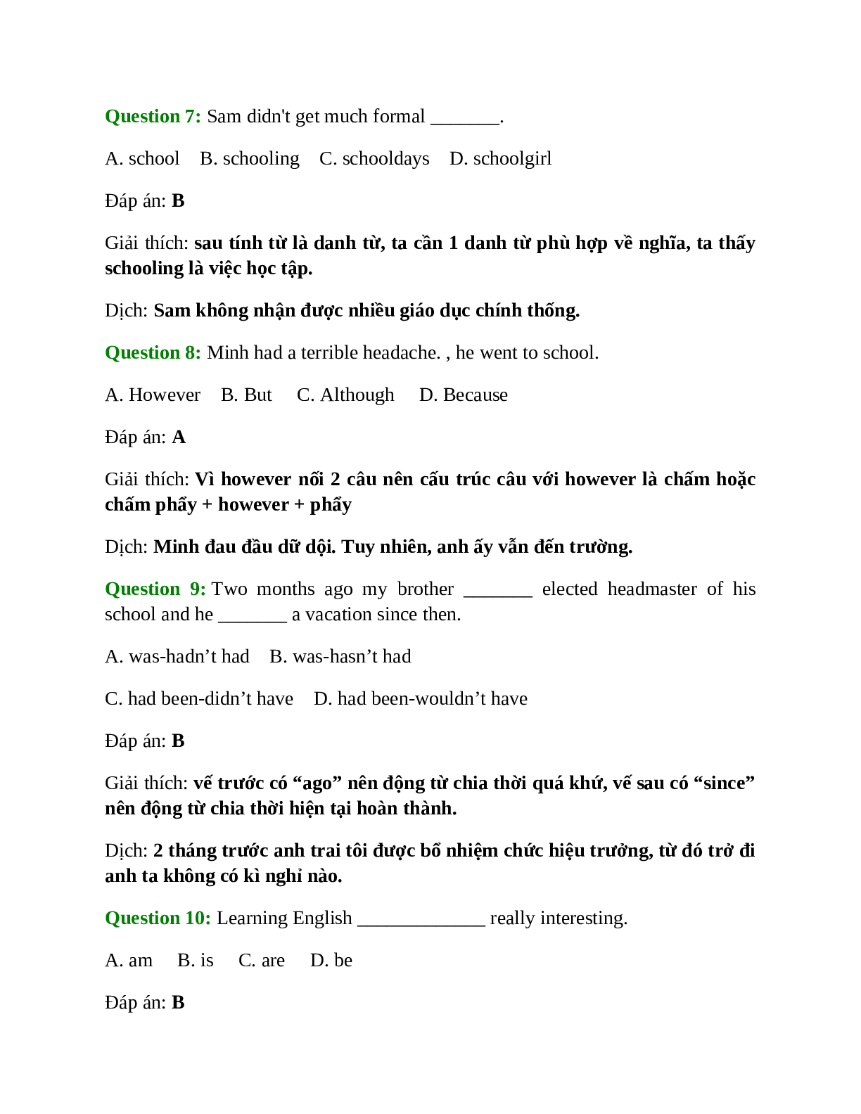 Trắc nghiệm Tiếng Anh 10 Unit 2 có đáp án: School talks (trang 5)