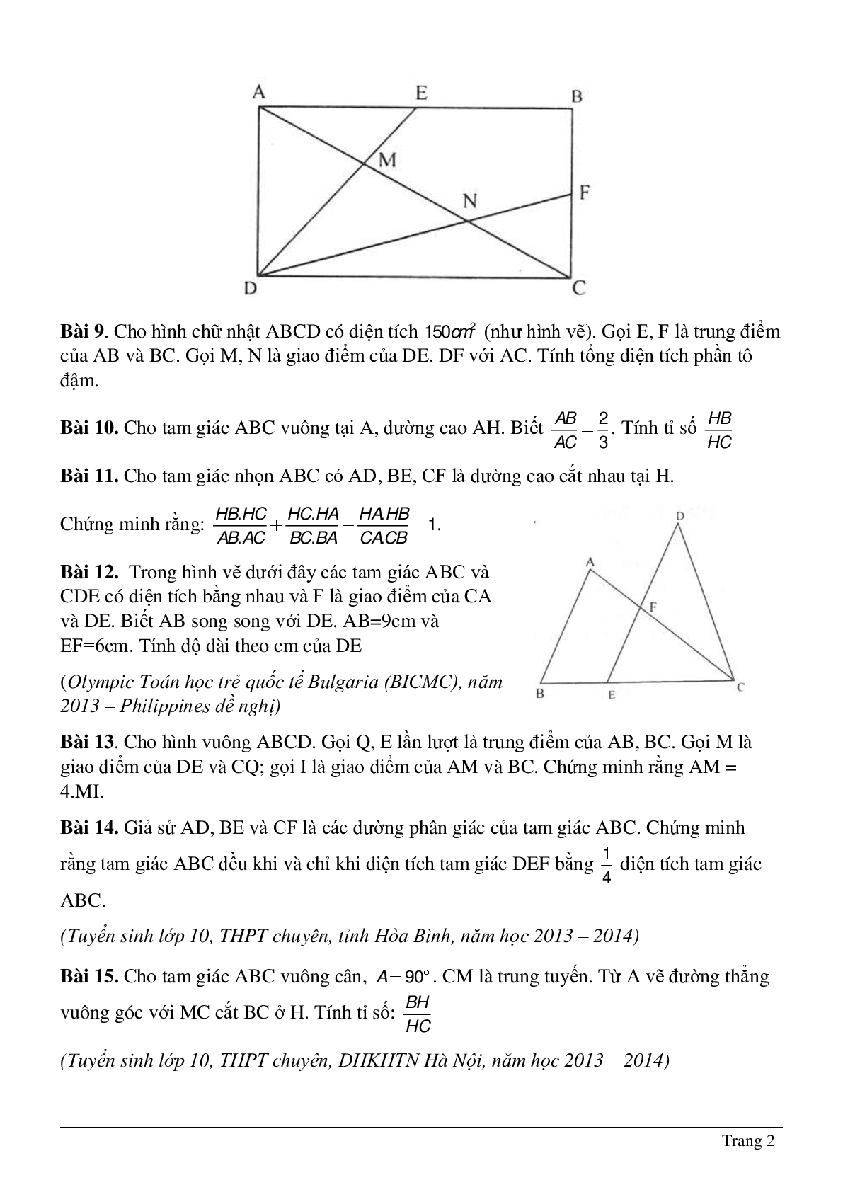 Các trường hợp đồng dạng của tam giác vuông (trang 2)