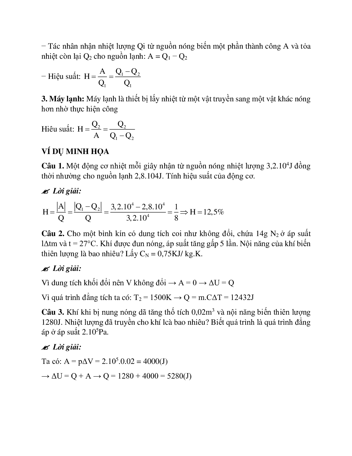 Bài tập về các nguyên lí của nhiệt động lực học có lời giải chi tiết (trang 2)