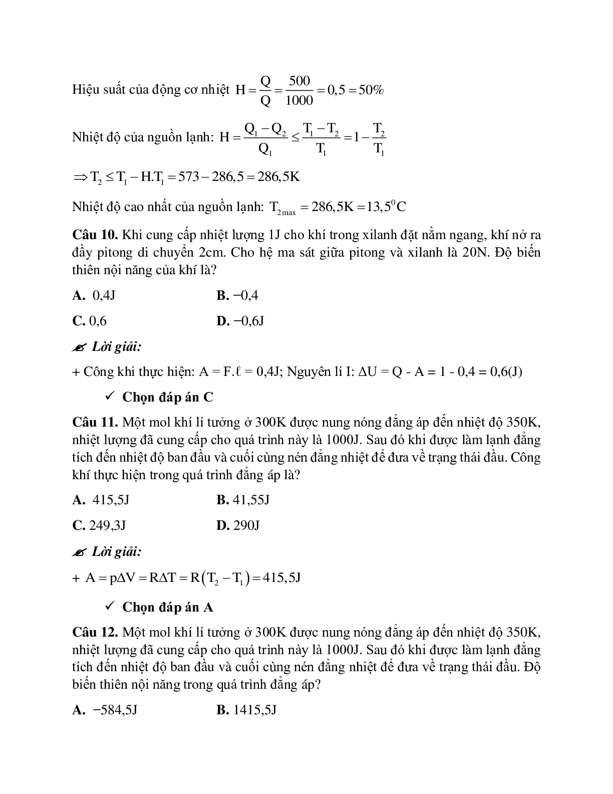 Bài tập về các nguyên lí của nhiệt động lực học có lời giải chi tiết (trang 7)