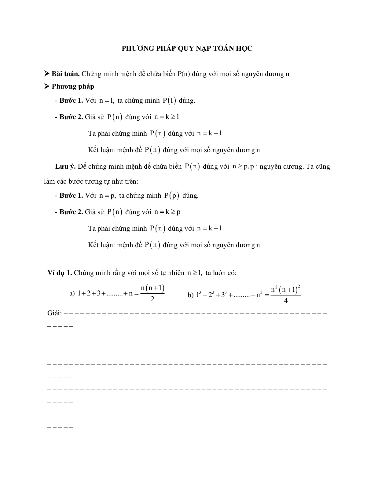 Phương pháp giải về Phương pháp quy nạp toán học 2023 (lý thuyết và bài tập) (trang 1)