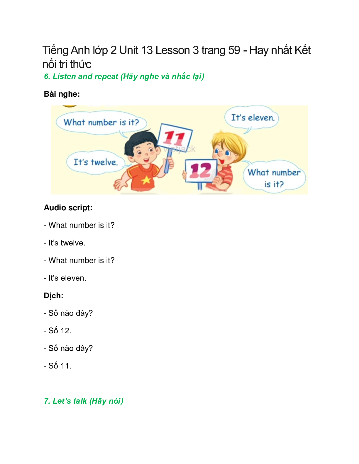 Tiếng Anh lớp 2 Unit 13 Lesson 3 trang 59 – Kết nối tri thức (trang 1)