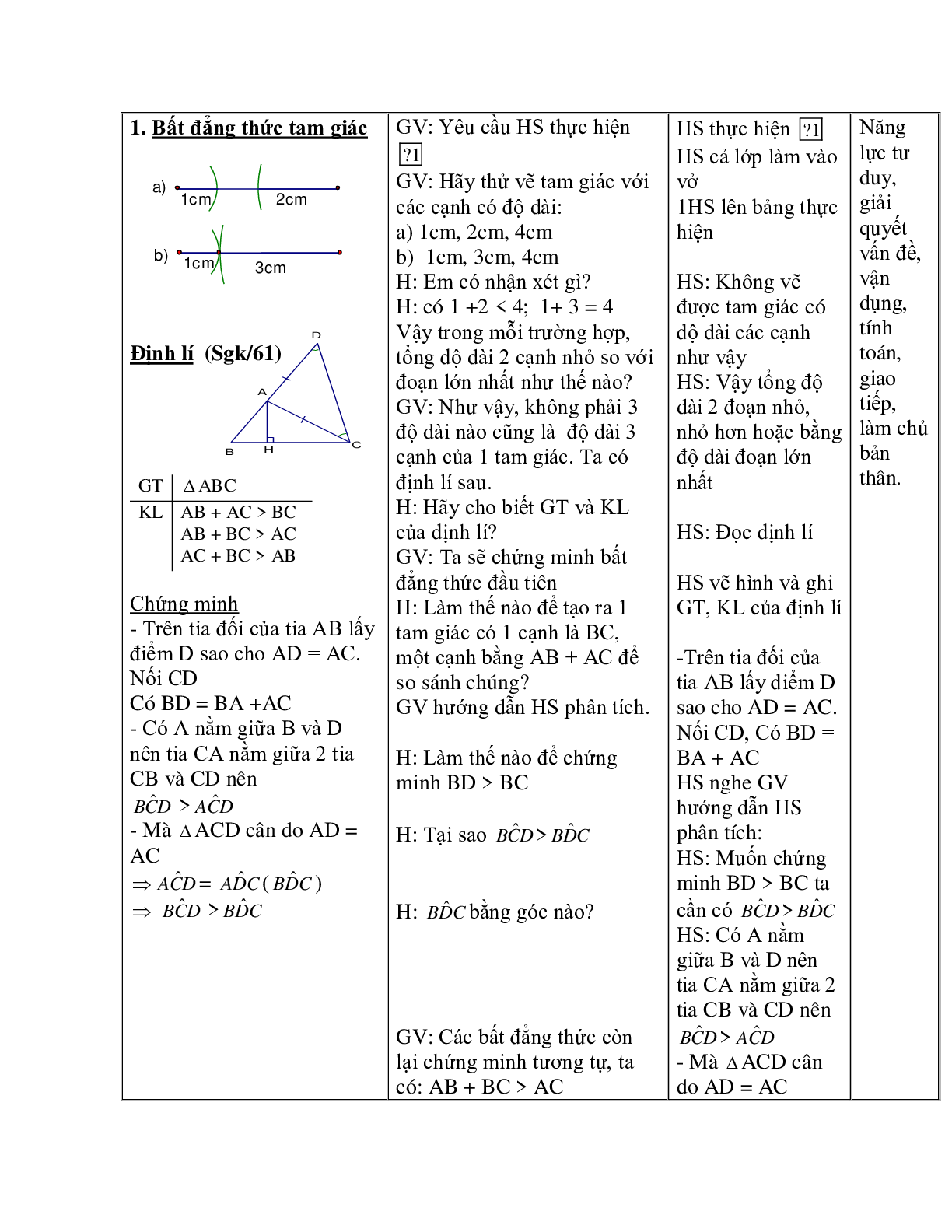 Giáo án Toán học 7 bài 3: Quan hệ giữa ba cạnh của một tam giác, bất đẳng thức tam giác hay nhất (trang 3)
