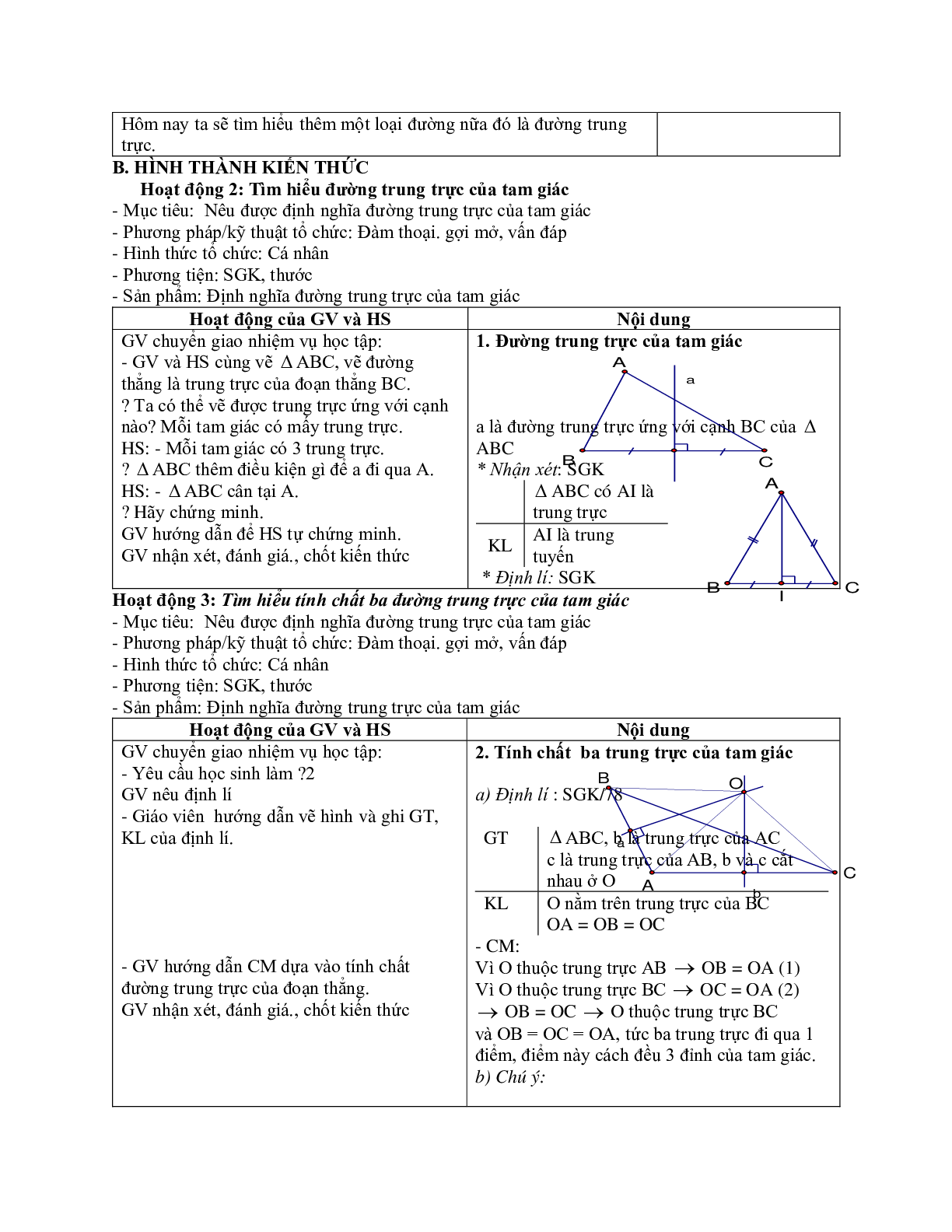 Giáo án Toán học 7 bài 8: Tính chất ba đường trung trực của tam giác mới nhất (trang 2)