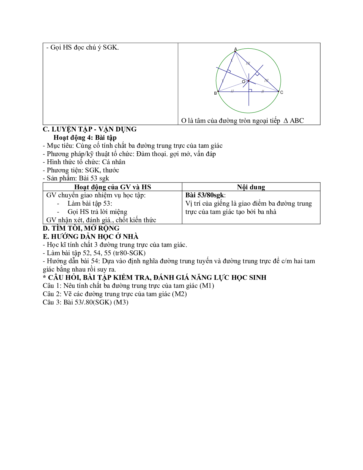 Giáo án Toán học 7 bài 8: Tính chất ba đường trung trực của tam giác mới nhất (trang 3)