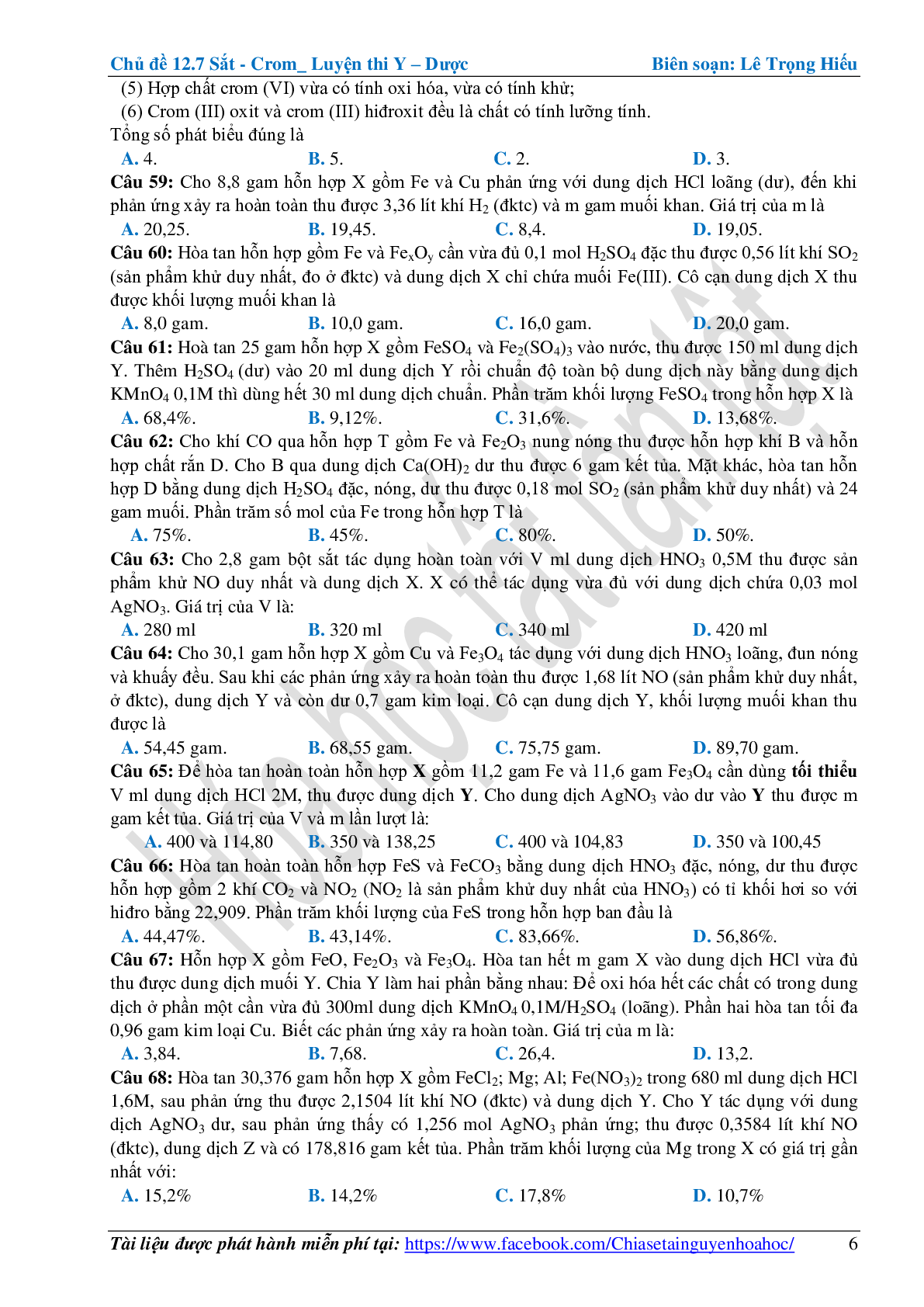Bài tập về sắt-crom cơ bản, nâng cao (trang 6)