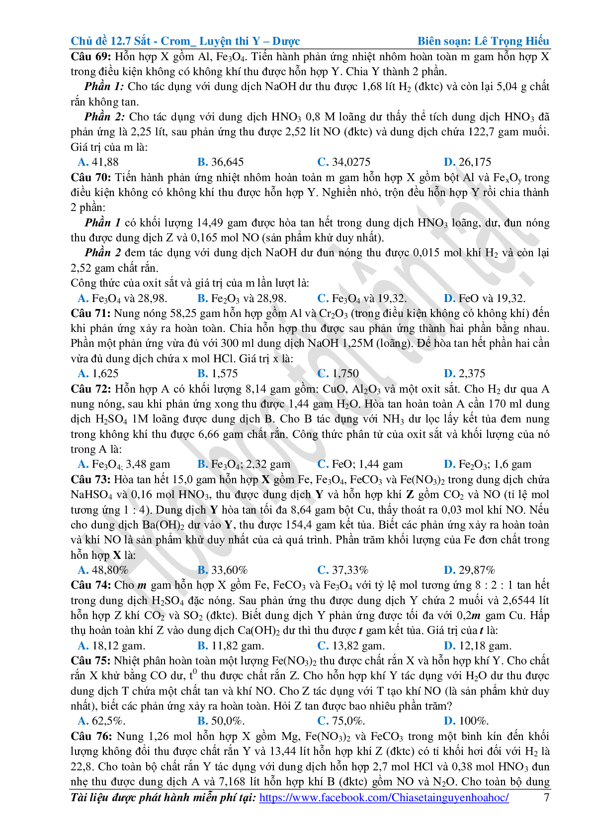 Bài tập về sắt-crom cơ bản, nâng cao (trang 7)