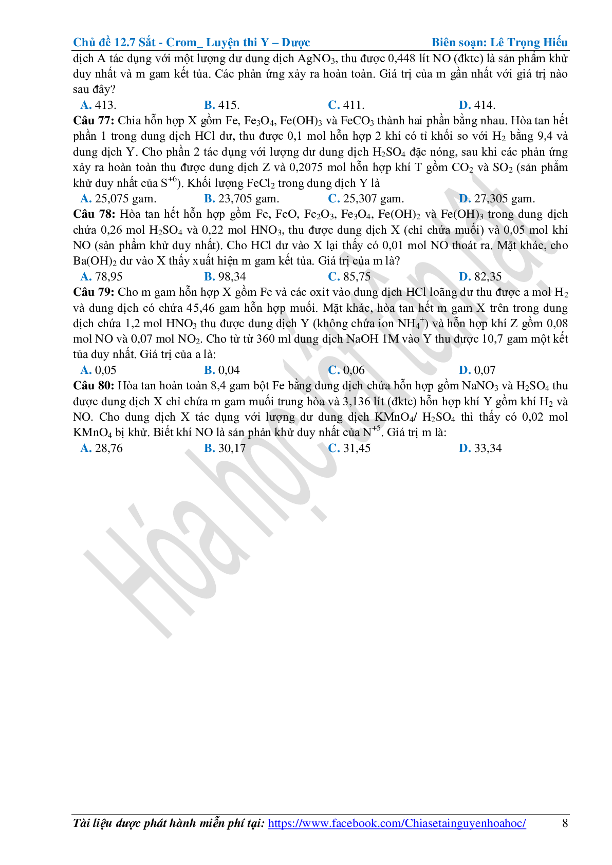 Bài tập về sắt-crom cơ bản, nâng cao (trang 8)