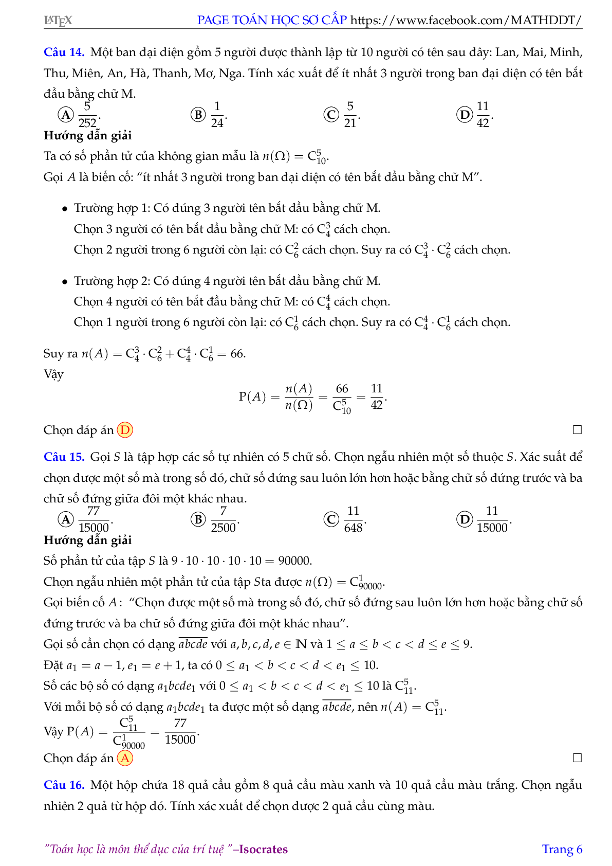 Tuyển tập 171 bài toán xác suất đủ mức độ có đáp án và lời giải chi tiết (trang 6)