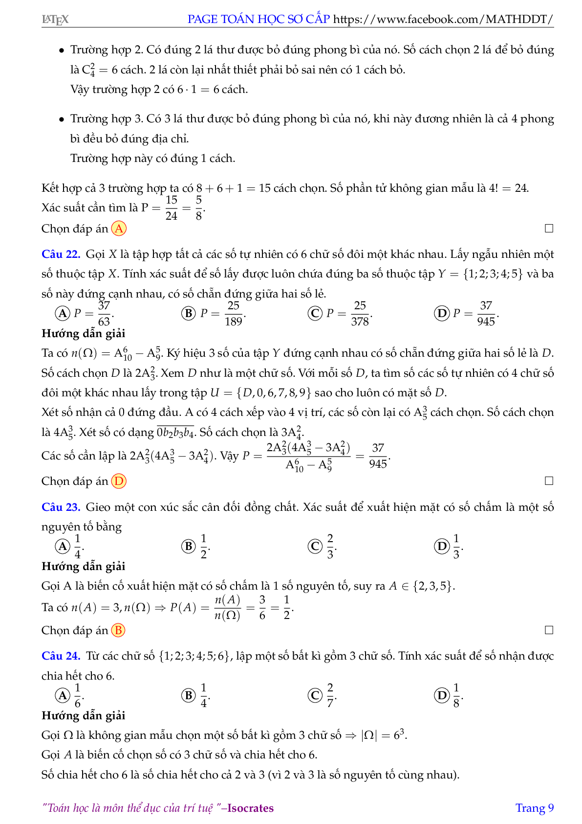 Tuyển tập 171 bài toán xác suất đủ mức độ có đáp án và lời giải chi tiết (trang 9)